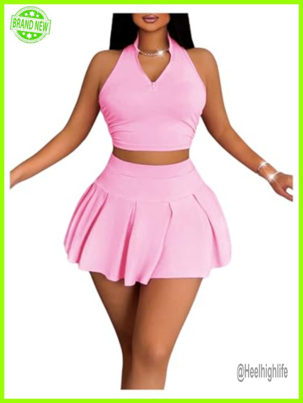 2 Piece Tennis Skirt Set Pleated Mini Skirt Outfit Sleeveless Crop Top